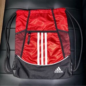 Adidas Gym Sports Drawstring Bag Red - Blk - Wht Preowned One Size